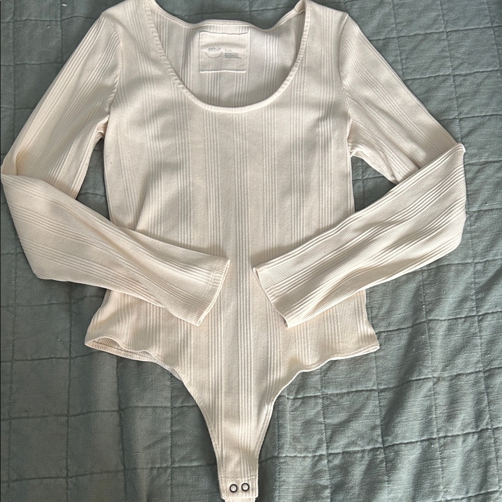 Aerie Cream Ribbed Knit bodysuit